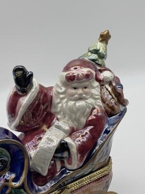 Vintage Avon Santa Sleigh Sled Porcelain Trinket Box Christmas 6.5” 5.5” (2002) - Thumbnail 3