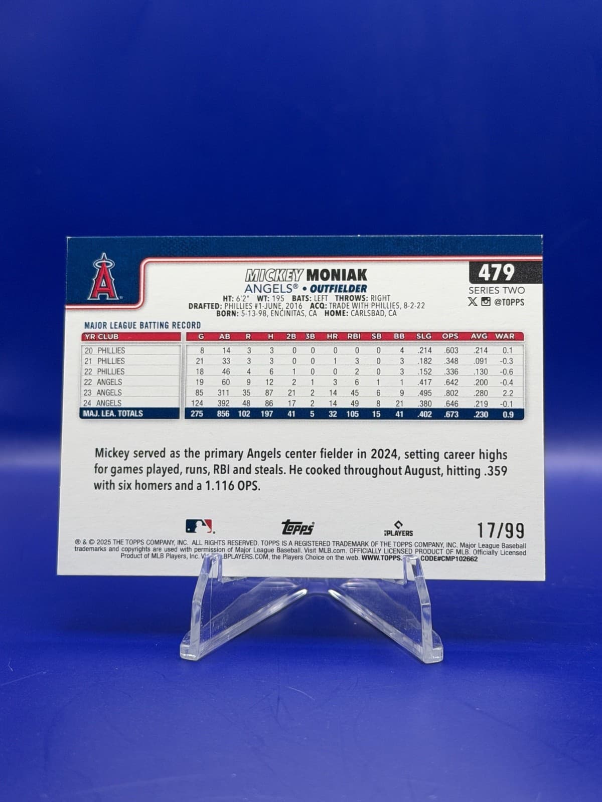 2025 Topps Series 2 - Mickey Moniak #479 Green Holofoil /99 - Thumbnail 2