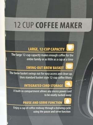Toastmaster 12 Cup Coffee Maker TM-122CM Black New In Box/Box opened Ceramic - Thumbnail 3