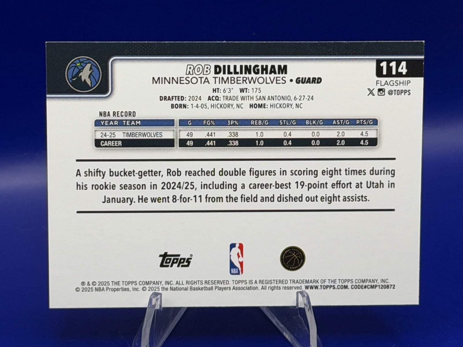2025 Topps Basketball Rob Dillingham Holo Foil RC #114 Minnesota Timberwolves Vi - Thumbnail 2