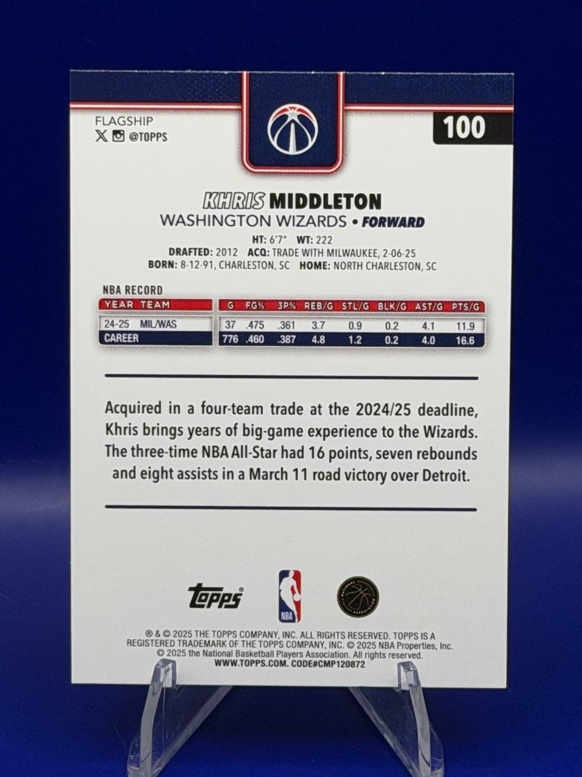 2025 Topps Basketball Khris Middleton Diamante #100 Milwaukee Bucks - Thumbnail 2