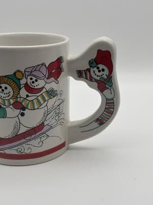 Vintage Love Mug Christmas Cup Snow Man Handle Ceramic - Thumbnail 5