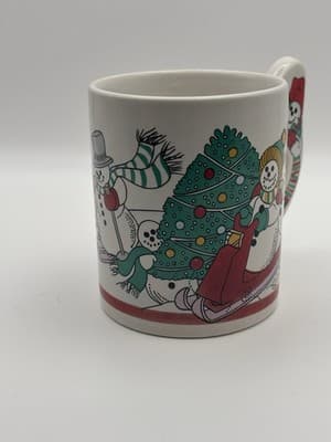 Vintage Love Mug Christmas Cup Snow Man Handle Ceramic - Thumbnail 3