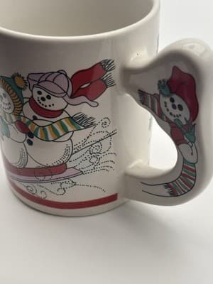 Vintage Love Mug Christmas Cup Snow Man Handle Ceramic - Thumbnail 7