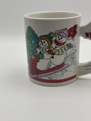 Vintage Love Mug Christmas Cup Snow Man Handle Ceramic - Thumbnail 4