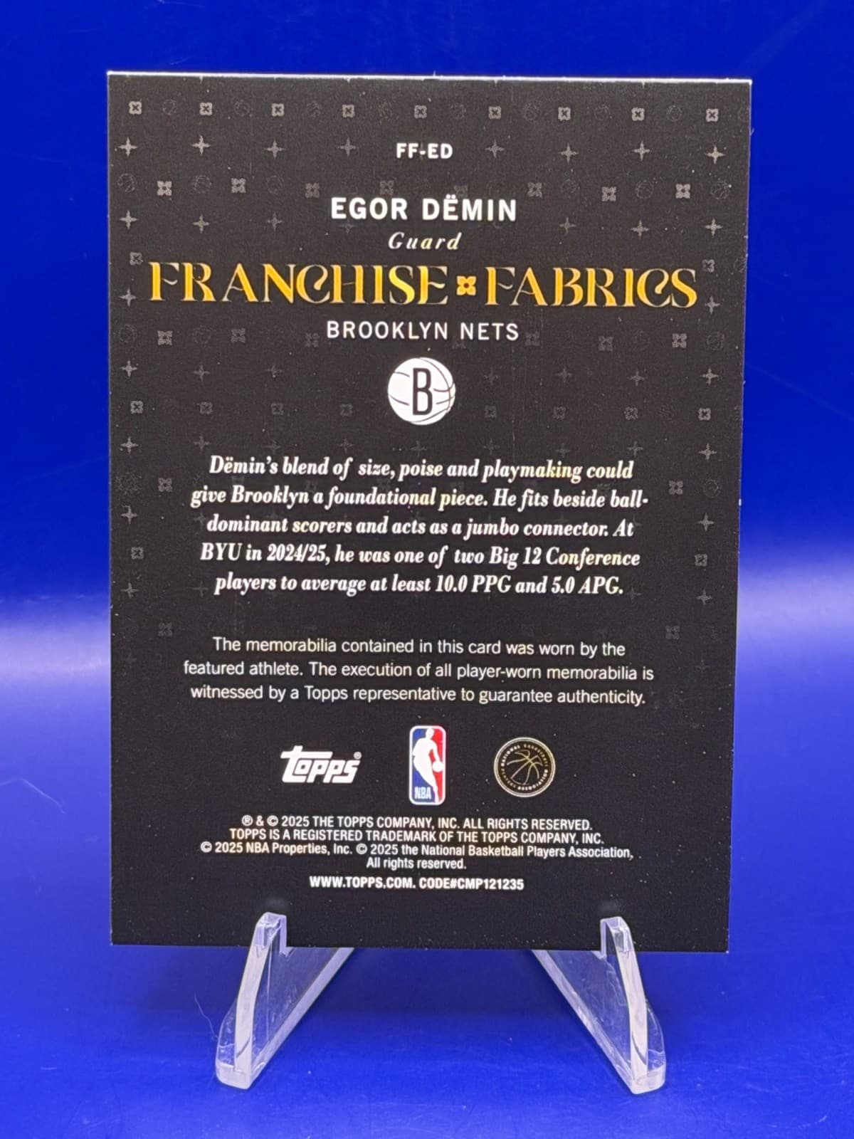 2025-26 Topps Basketball Egor Demin Franchise Fabrics Relic #FF-ED - Thumbnail 2