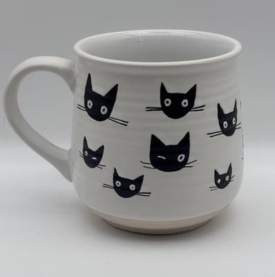 Arima Design Black Cat Face Ceramic Mug Cup White Cute Kawaii Dishwasher Safe - Thumbnail 2