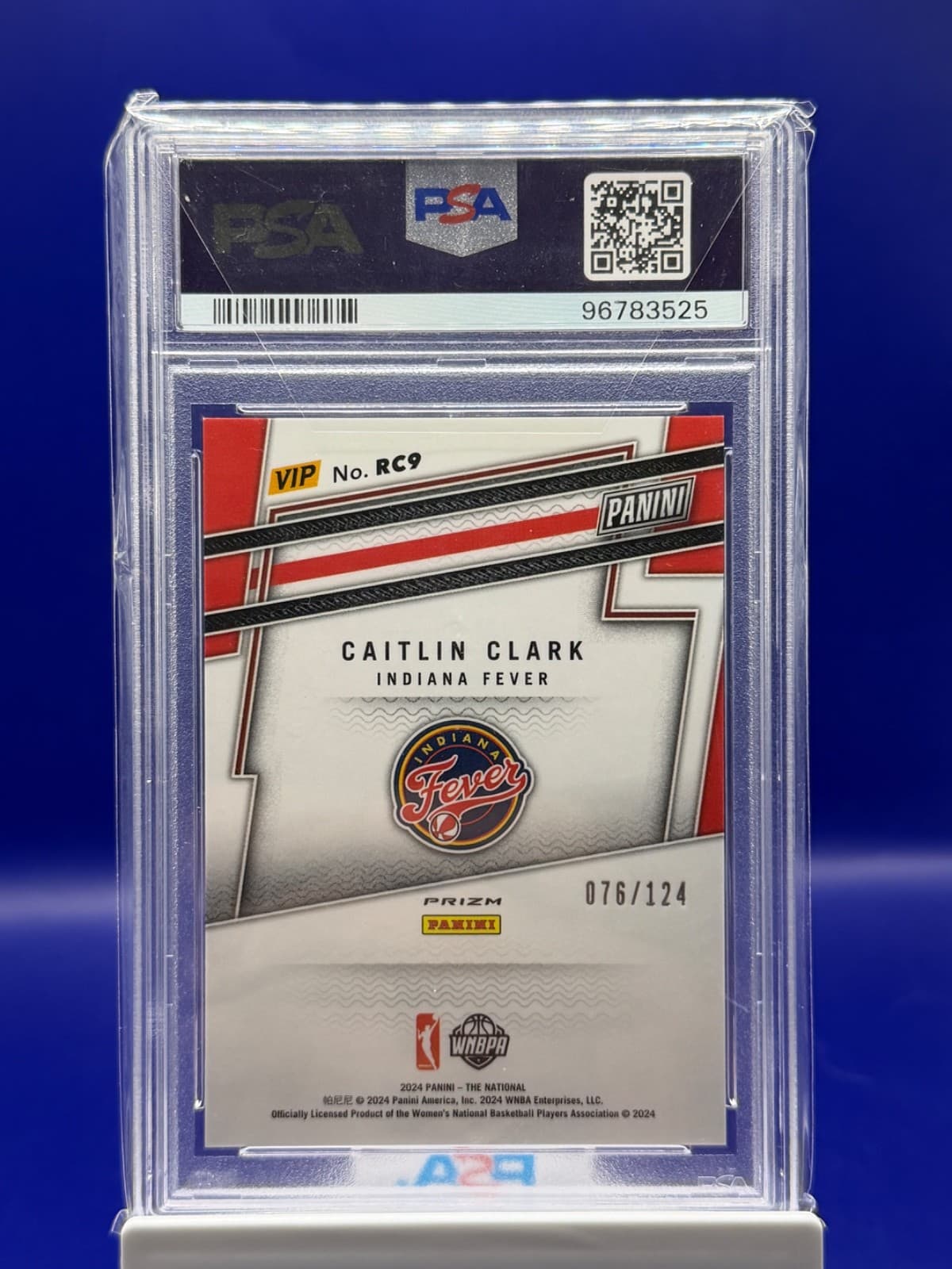 2024 Panini NSCC VIP Gold Caitlin Clark Blue Sparkle /124 RC9 PSA 9 - Thumbnail 2