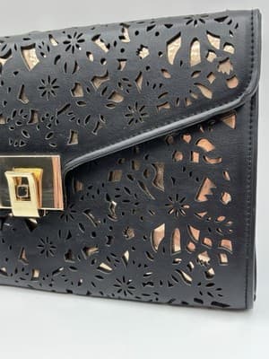 Inc International Concepts Eryn Perforated Clutch, Black No Strap Floral Laser - Thumbnail 3