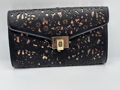 Inc International Concepts Eryn Perforated Clutch, Black No Strap Floral Laser - Thumbnail 2
