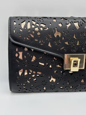 Inc International Concepts Eryn Perforated Clutch, Black No Strap Floral Laser - Thumbnail 4