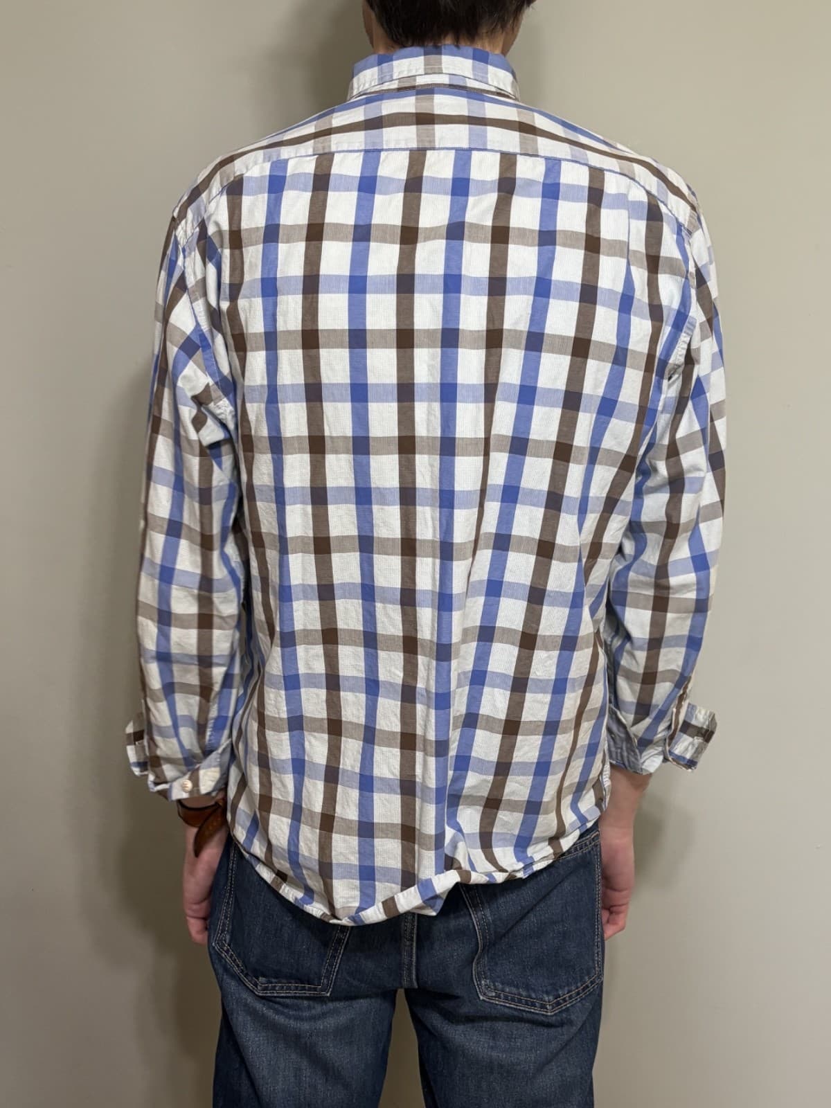 Nautica Button Down Shirt Mens Large Blue Brown Plaid Long Sleeve Cotton - Thumbnail 6