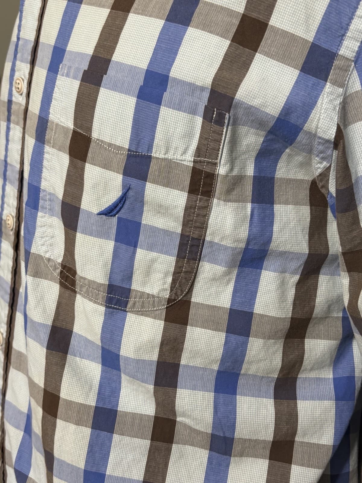 Nautica Button Down Shirt Mens Large Blue Brown Plaid Long Sleeve Cotton - Thumbnail 7