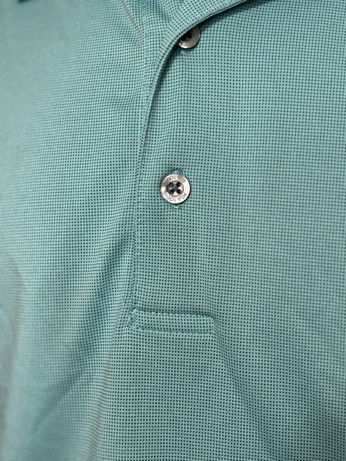 PGA Tour Polo Shirt Mens Large Aqua Performance Golf Short Sleeve Solid - Thumbnail 6