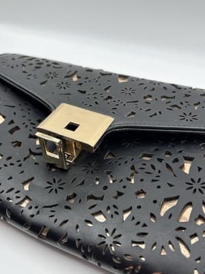 Inc International Concepts Eryn Perforated Clutch, Black No Strap Floral Laser - Thumbnail 6