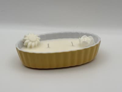 Vintage Yellow Ceramic Floral Soy Candle – Vanilla Scent Hand Poured - Thumbnail 4
