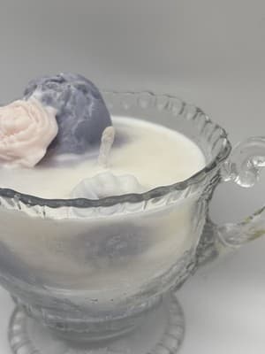 Vintage Glass Sugar Bowl Soy Candle Vanilla Scent Hand Poured One Of A Kind - Thumbnail 3