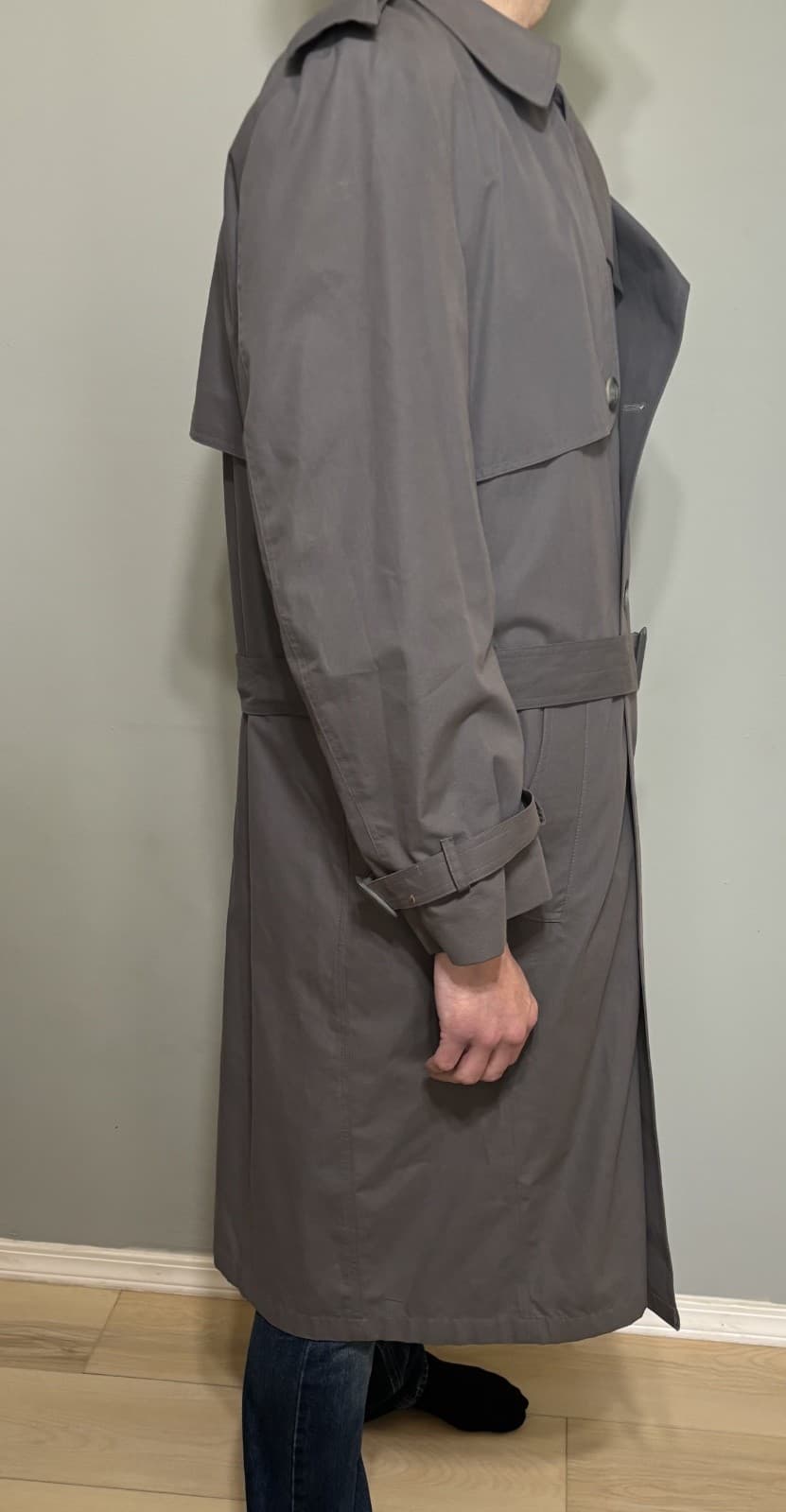 Towncraft Trench Coat Mens 40 Long Gray Belted Lined Double Breasted - Thumbnail 7
