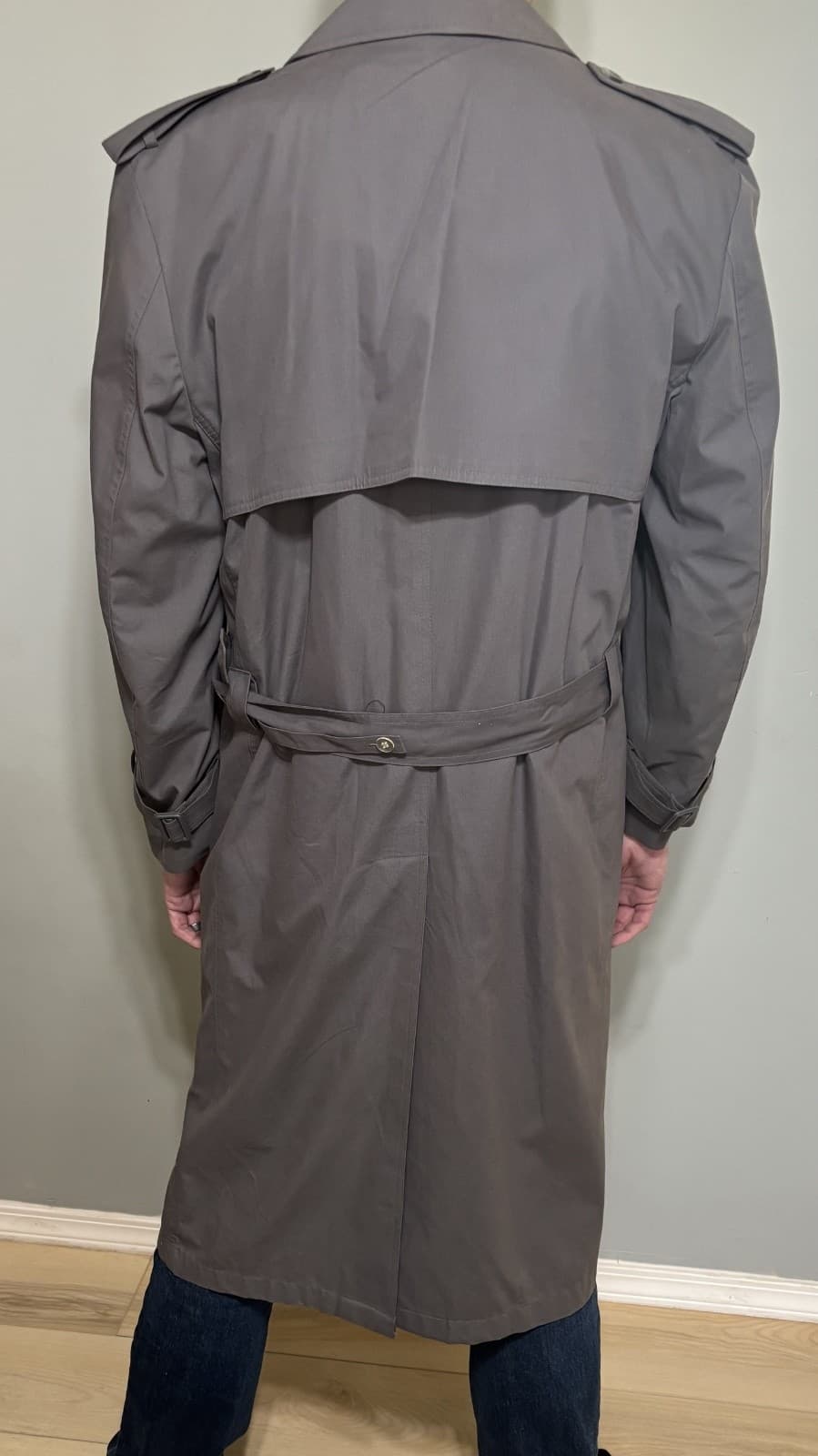 Towncraft Trench Coat Mens 40 Long Gray Belted Lined Double Breasted - Thumbnail 8