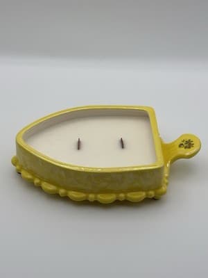 Vintage Yellow Iron Shaped Soy Candle Wood Wicks Handmade One Of A Kind - Thumbnail 6