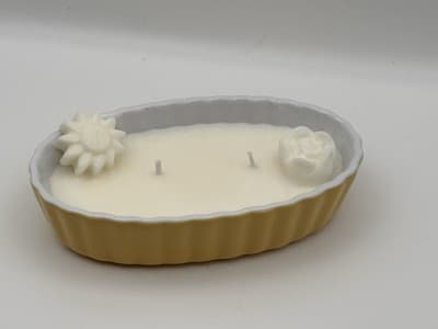 Vintage Yellow Ceramic Floral Soy Candle – Vanilla Scent Hand Poured - Thumbnail 6