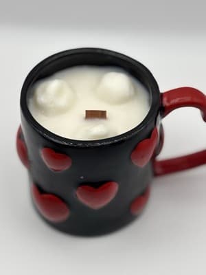 Heart Handle Mug Soy Candle Vanilla Scent Wood Wick Handmade One Of A Kind Ceram - Thumbnail 5