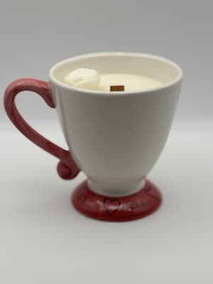 Le Kiss Pedestal Mug Soy Candle – Vanilla Essential Oils Wood Wick Handmade Cera - Thumbnail 4