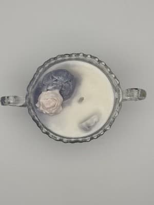 Vintage Glass Sugar Bowl Soy Candle Vanilla Scent Hand Poured One Of A Kind - Thumbnail 4