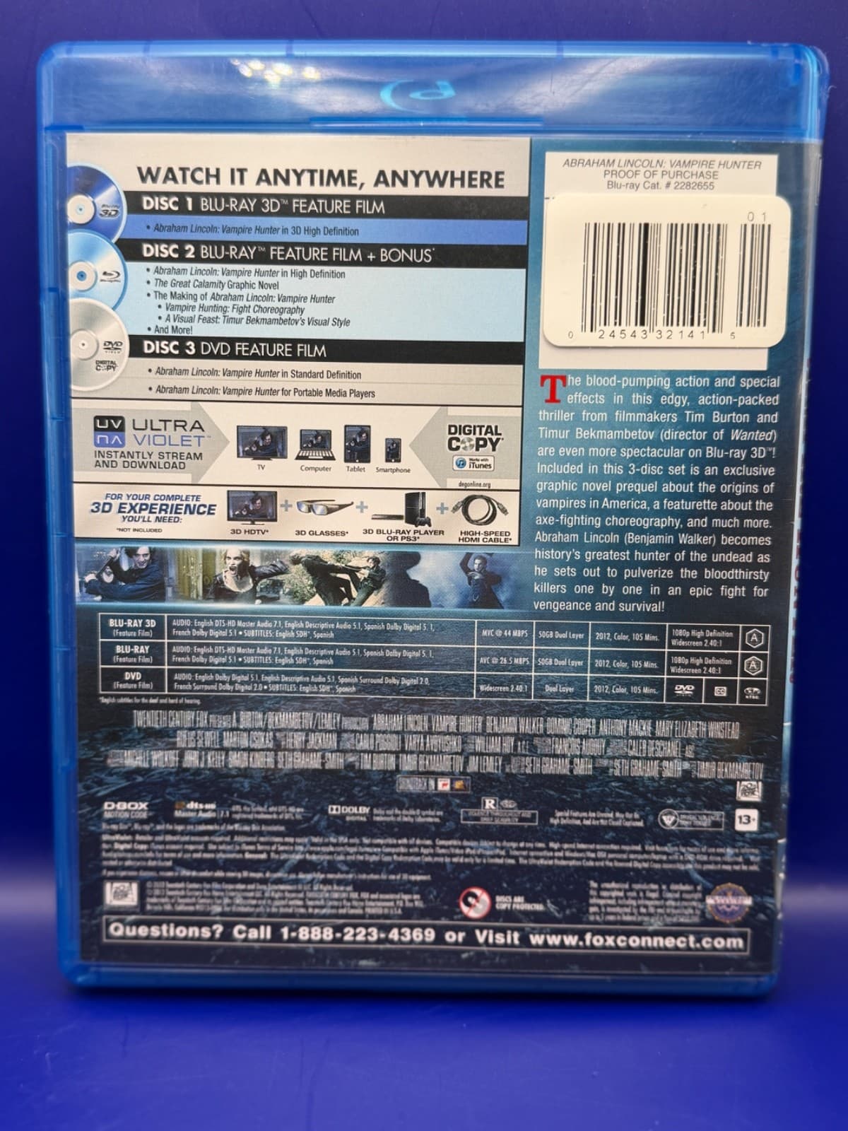 Abraham Lincoln Vampire Hunter 3D Blu-ray 3D Blu-ray DVD Digital Copy Movie Disc - Thumbnail 2