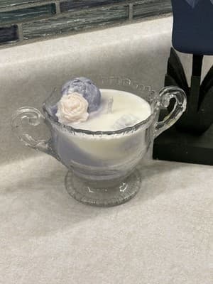 Vintage Glass Sugar Bowl Soy Candle Vanilla Scent Hand Poured One Of A Kind - Thumbnail 2