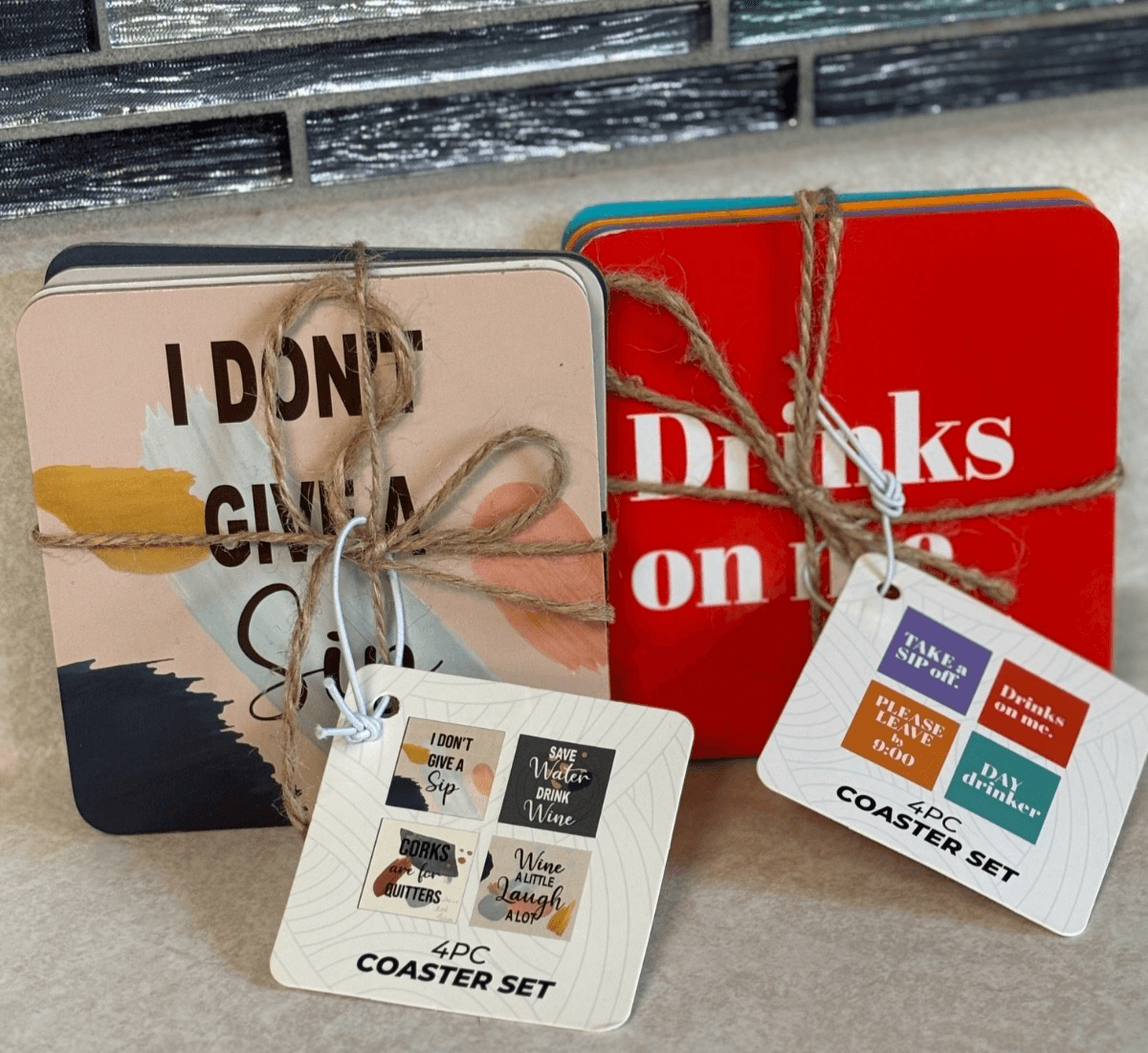 Orbit Innovations Cork Back Coasters Lot 8 (2x 4pc Sets) Funny Drink Sayings NEW - Thumbnail 2