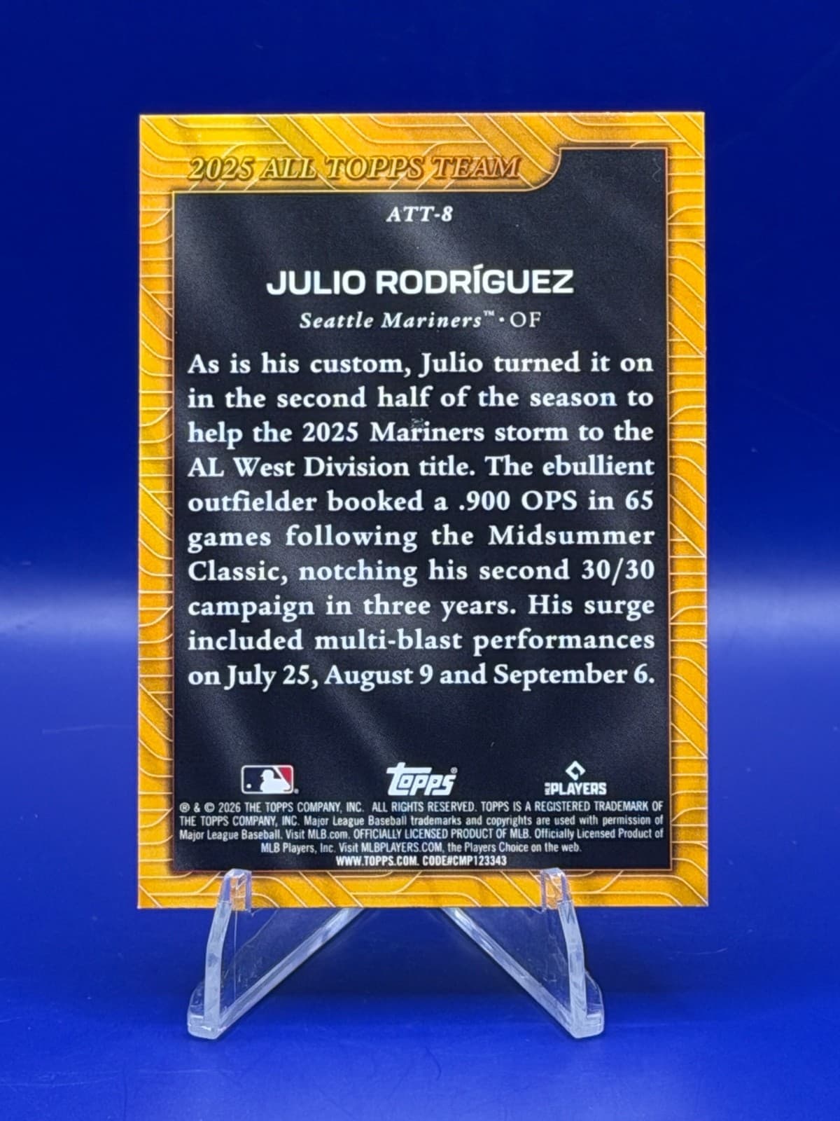 2026 Topps Series 1 2025 All Topps Team Julio Rodriguez ATT-8 Seattle Mariners - Thumbnail 2