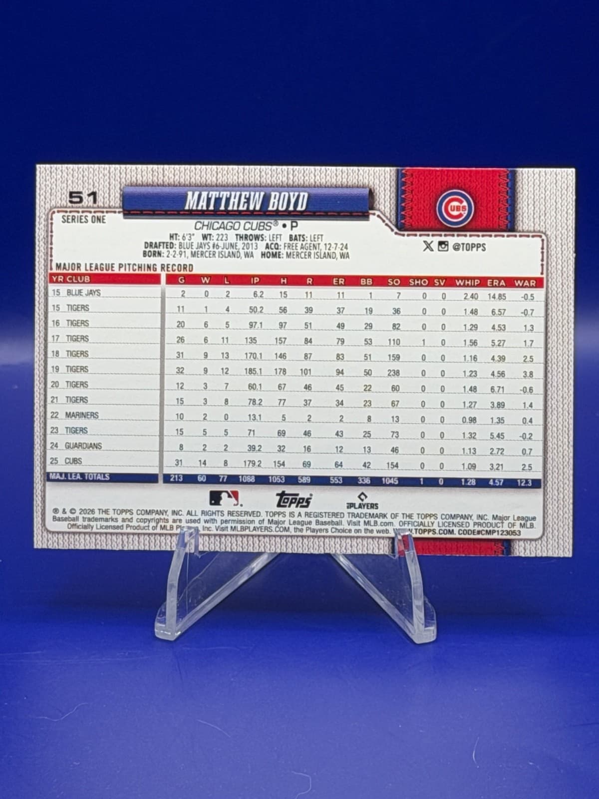 2026 Topps Series 1 Chicago Cubs Matthew Boy Silver Crackle Foil #51 - Thumbnail 2
