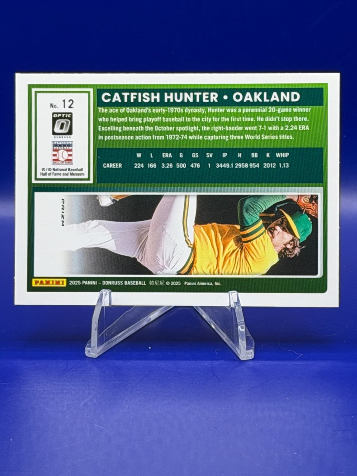 2025 Panini Donruss Optic Catfish Hunter Blue Velocity Prizm #12 Oakland A’s HOF - Thumbnail 2