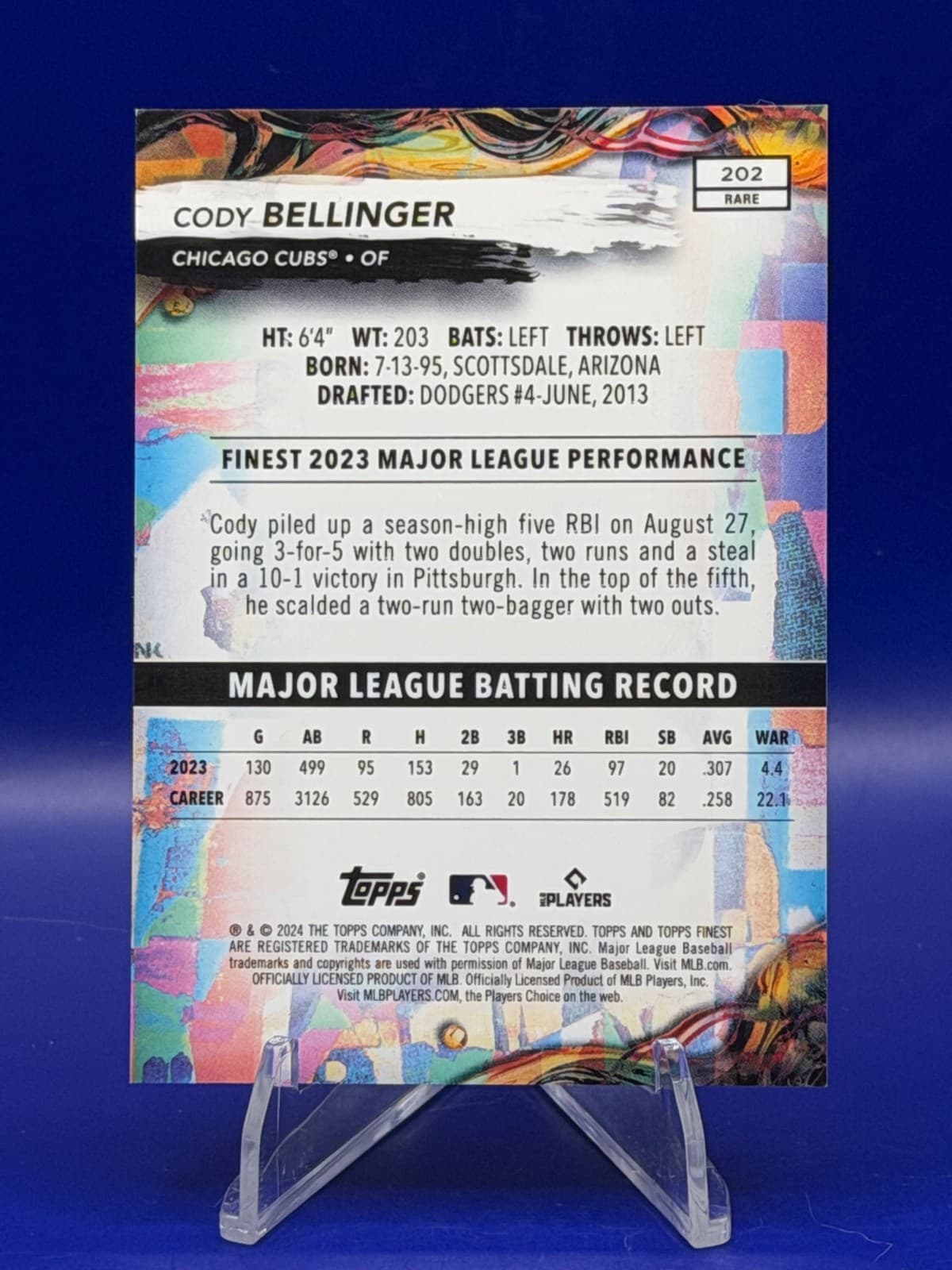 2024 Topps Finest Cody Bellinger Rare Purple Refractor #202 87/125 Chicago Cubs - Thumbnail 2