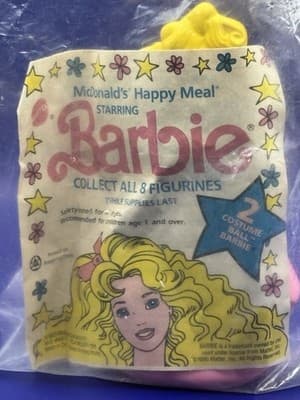 1990 Costume Ball Barbie Cake Topper McDonalds Happy Meal Toy #2 SEALED in Bag - Thumbnail 3