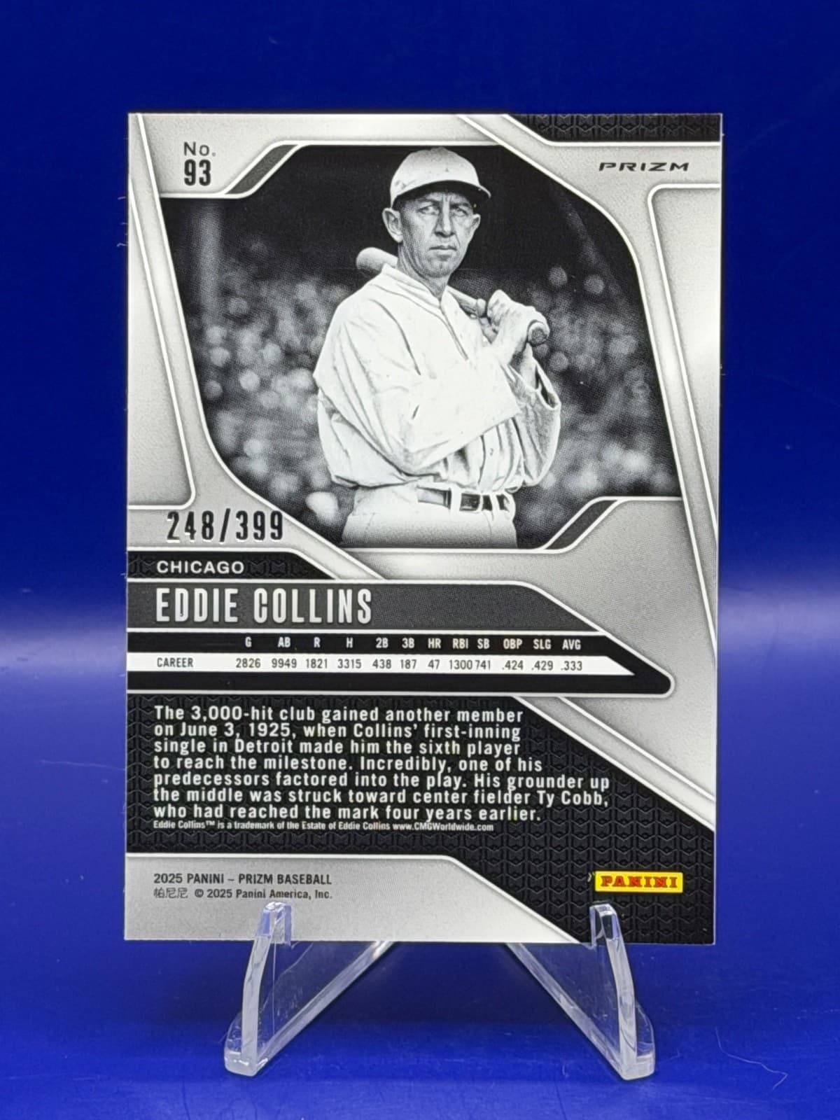 2025 Panini Prizm Eddie Collins Orange Pulsar Prizm #93 248/399 Athletics HOF - Thumbnail 2