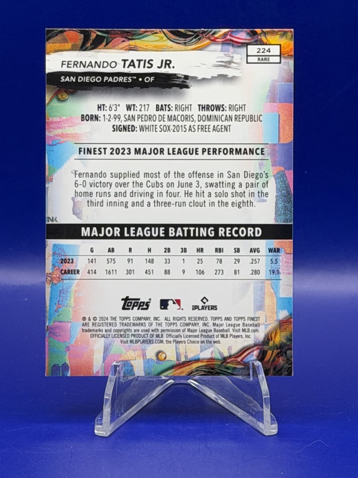 2024 Topps Finest Fernando Tatis Jr. Rare #224 San Diego Padres SP - Thumbnail 2