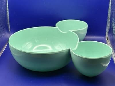 Disney Mickey Mouse Bowl 3 Section Chip & Dip Turquoise 6" Full Length 2" Deep - Thumbnail 3