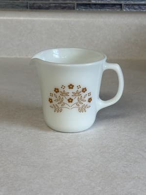 Pyrex Corning Brown Flowers Summer Impressions Creamer/ Milk Glass Vintage - Thumbnail 2