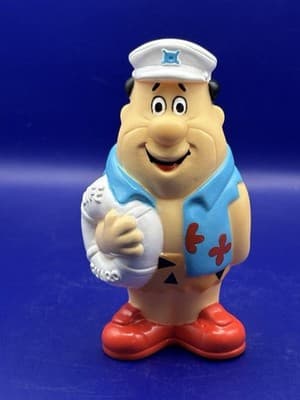 FRED FLINTSTONE BARNEY Vintage 1990 Hanna Barbera Lifeguard Beach Rubber Figures - Thumbnail 3