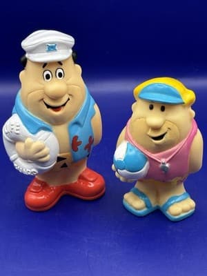 FRED FLINTSTONE BARNEY Vintage 1990 Hanna Barbera Lifeguard Beach Rubber Figures - Thumbnail 2