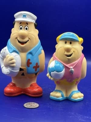 FRED FLINTSTONE BARNEY Vintage 1990 Hanna Barbera Lifeguard Beach Rubber Figures - Thumbnail 13
