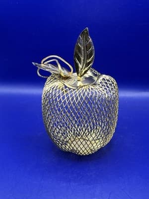 Gold Tone Wire Mesh Metal Apple Home Decor Ornament Potpourri Holder - Thumbnail 5