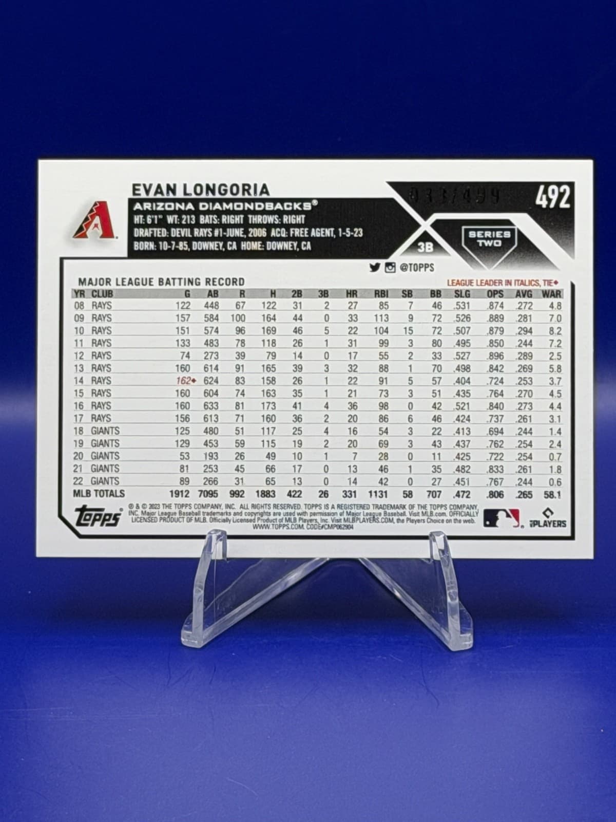 2023 Topps Series 2 Evan Longoria Green Foilboard #492 33/499 Diamondbacks - Thumbnail 2
