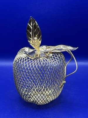 Gold Tone Wire Mesh Metal Apple Home Decor Ornament Potpourri Holder - Thumbnail 3
