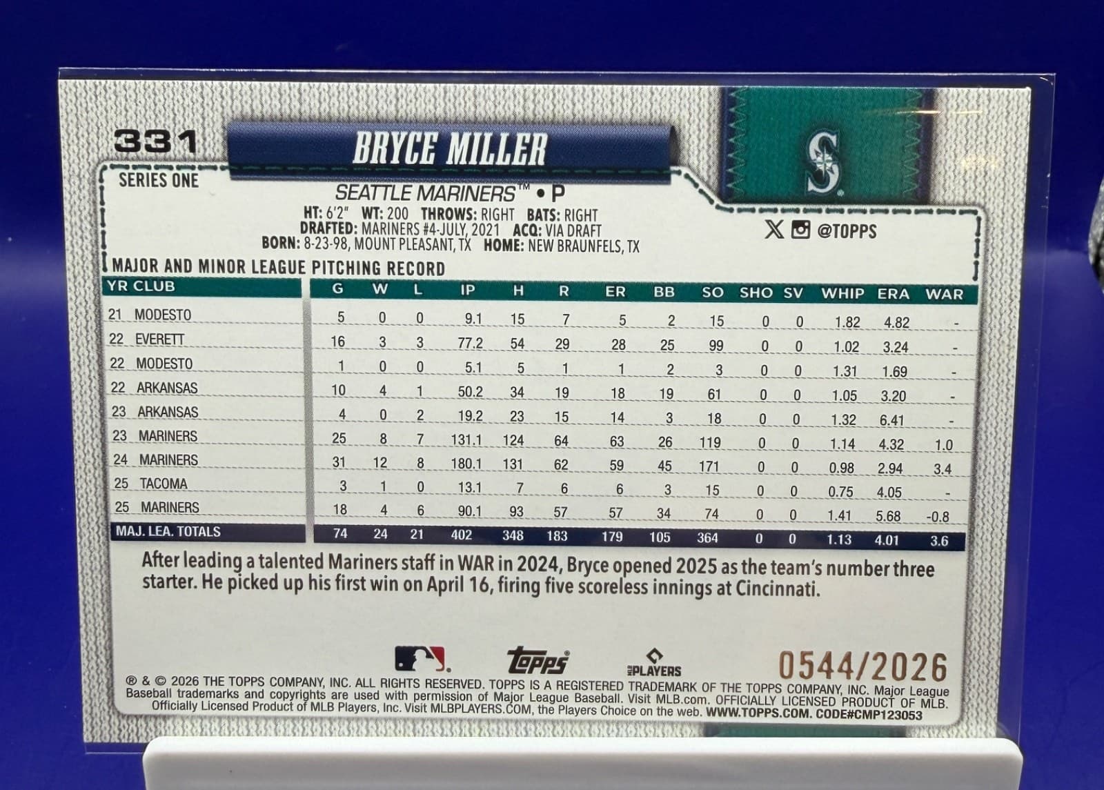 2026 Topps Series 1 - Bryce Miller #331 Gold /2026 - Thumbnail 2