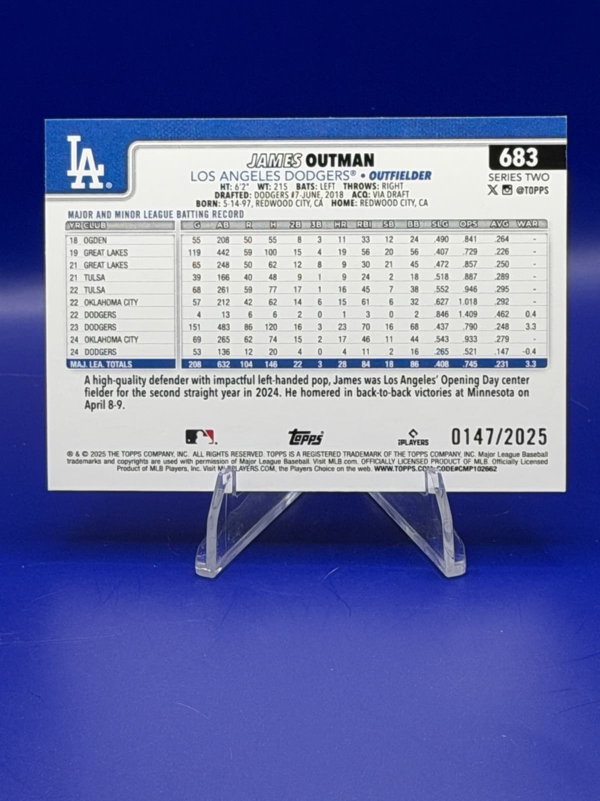 2025 Topps Series 2 James Outman Dodgers 35th Anniv Gold #683 147/2025 Parallel - Thumbnail 2