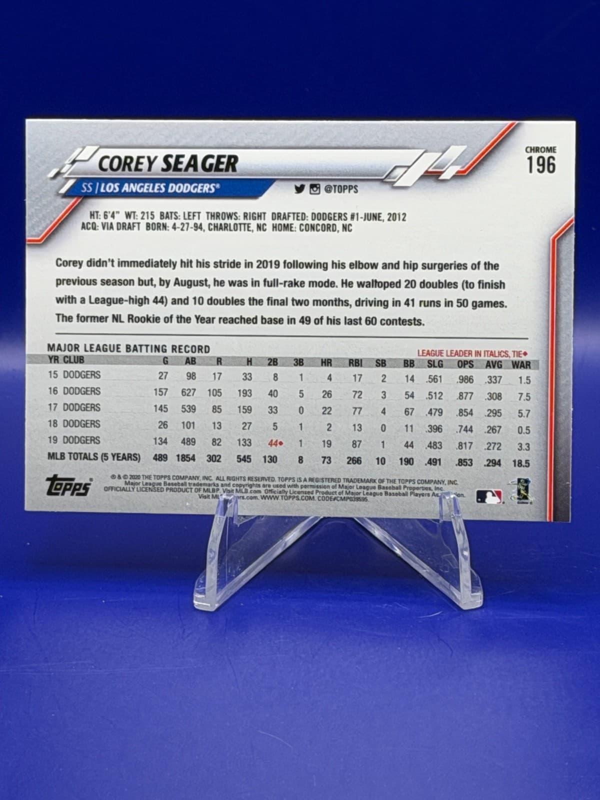 2020 Topps Chrome - Corey Seager #196 Prism Refractor - Thumbnail 2
