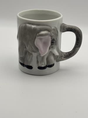 Small Elephant Mug 3D Handle Gray Pink Ceramic Coffee Cup Unmarked - Thumbnail 3